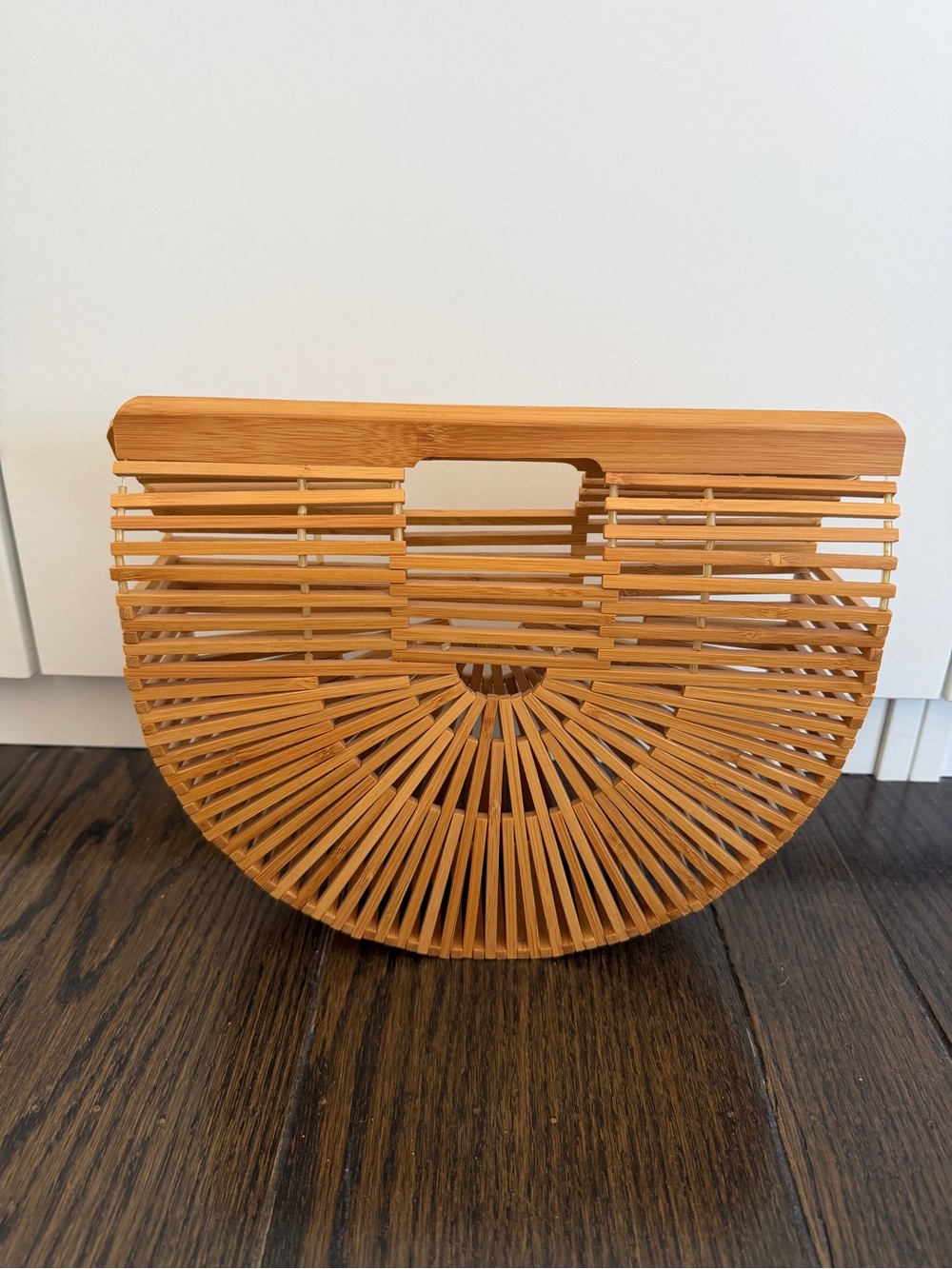 Gaias Bamboo Small Ark Semi-Circle Bamboo Handbag - Tan
